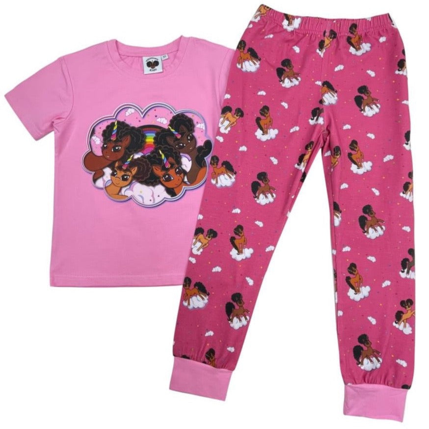 Puff Party Short Sleeve Pajama Set - Pink Print