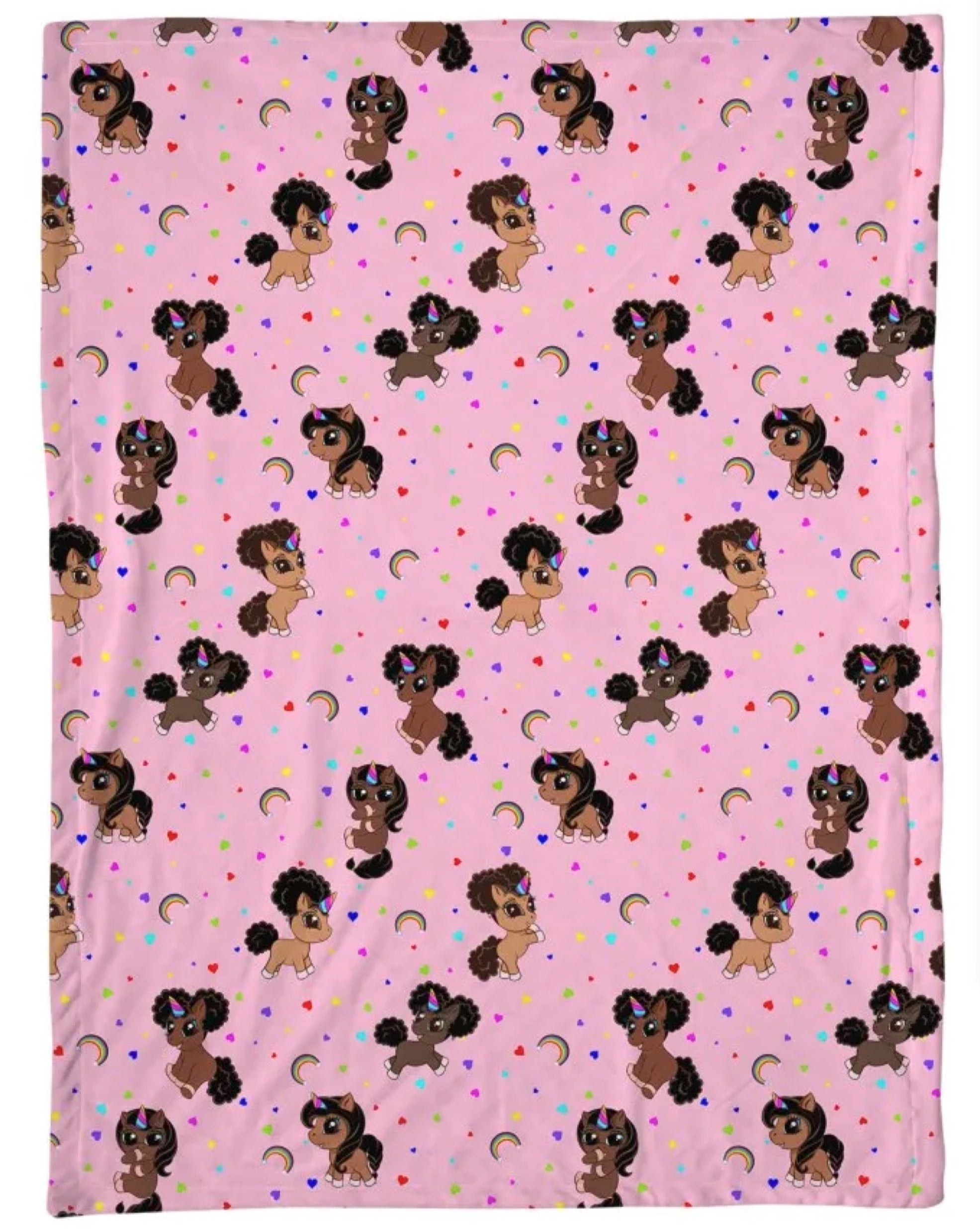 Baby Black Unicorn Allover Print Dotted Blanket - Blush Pink