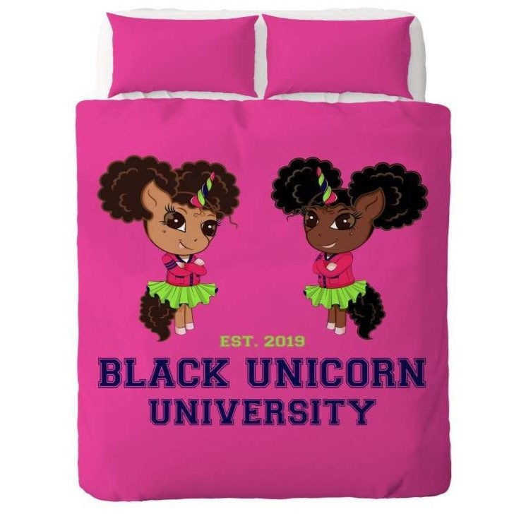 Load image into Gallery viewer, Black Unicorn University Oversized Plush Blanket - Pink, Green and Navy
