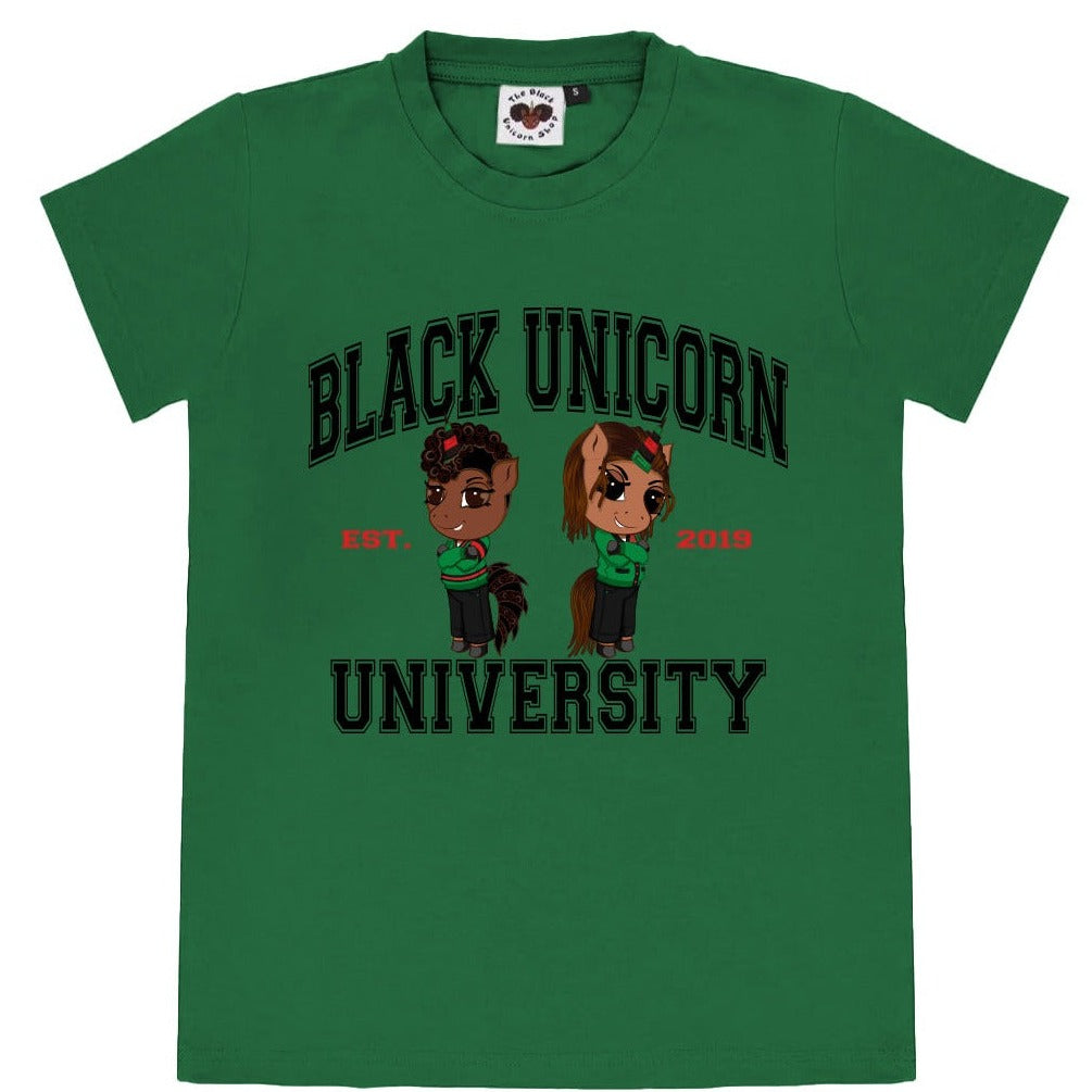 Black Unicorn University Tee - Green, Black, and Red