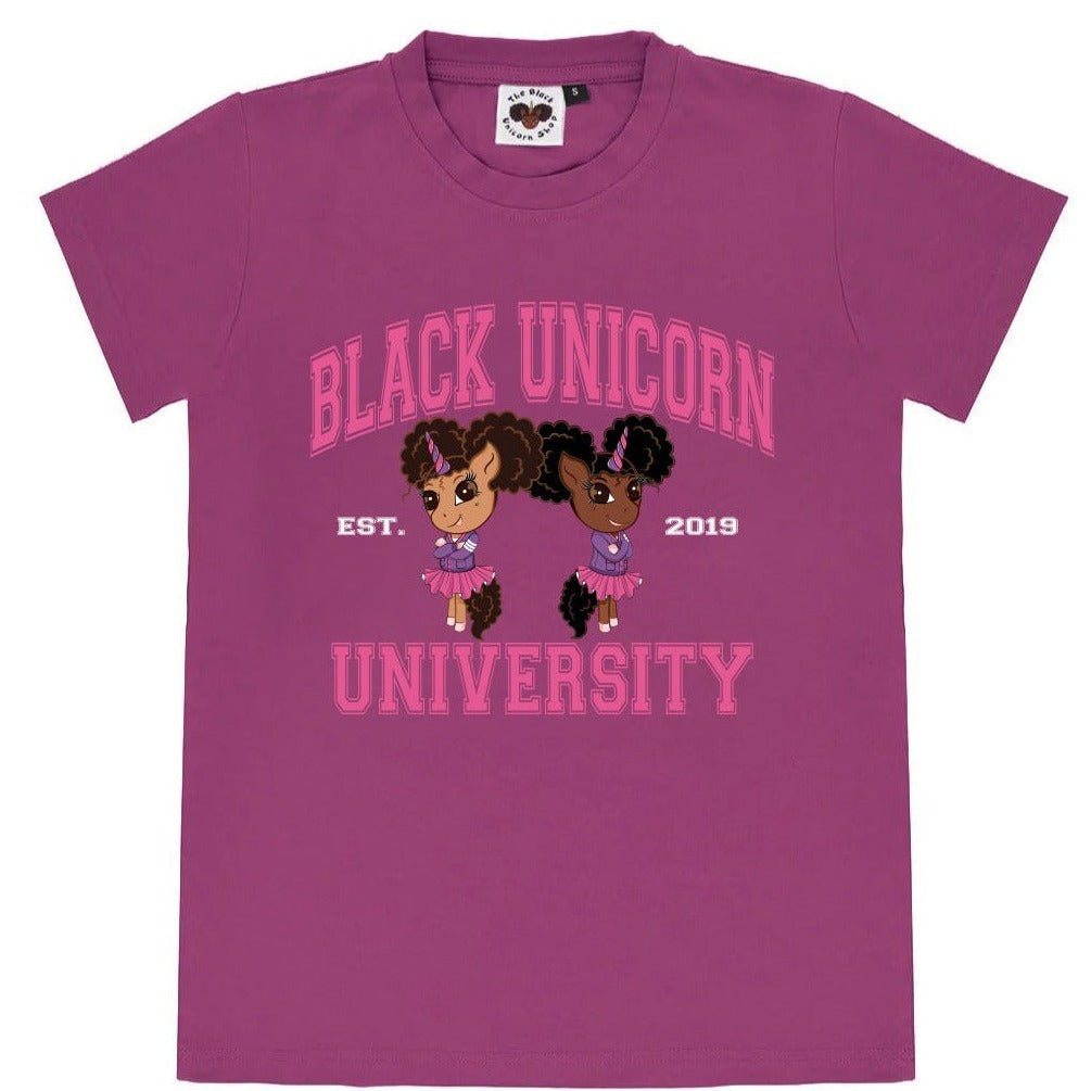 Black Unicorn University Tee - Purple and Pink