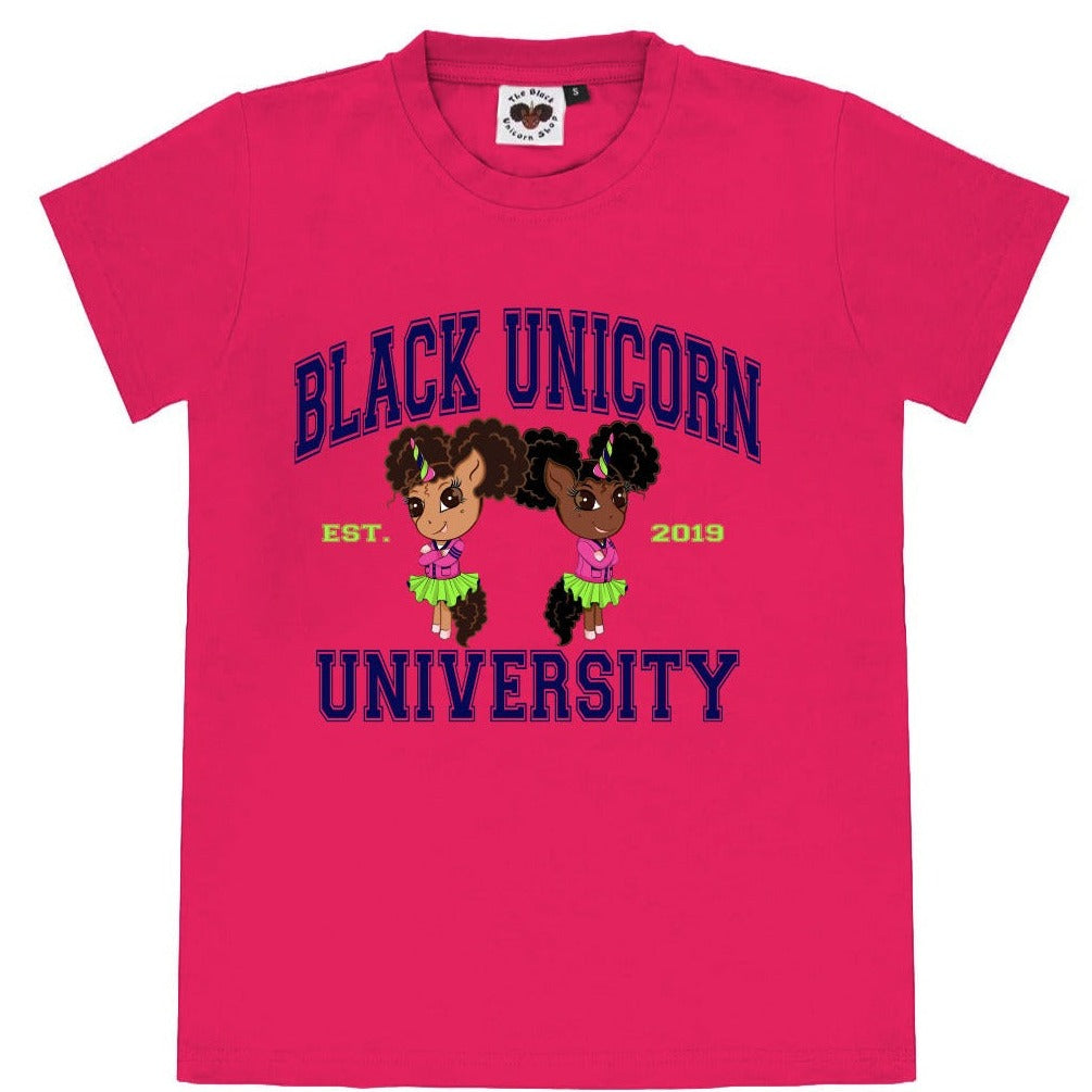 Black Unicorn University Tee - Pink, Green and Navy