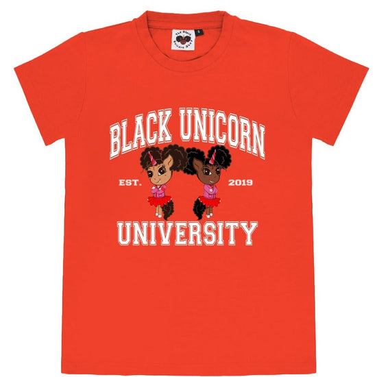 Black Unicorn University Tee - Red and Pink