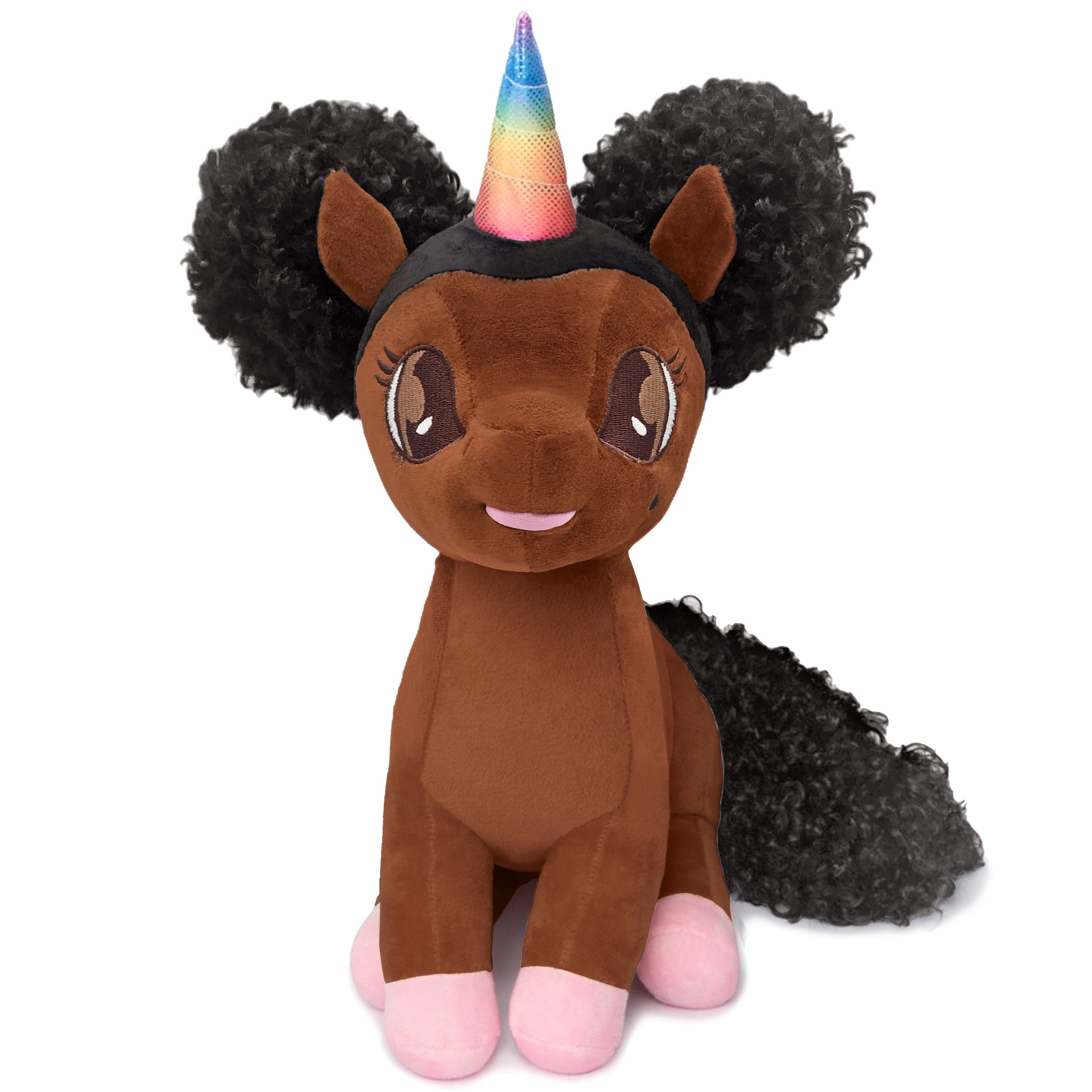 Chloe Black Unicorn Plush Toy with Brown Eyes - 15 inch
